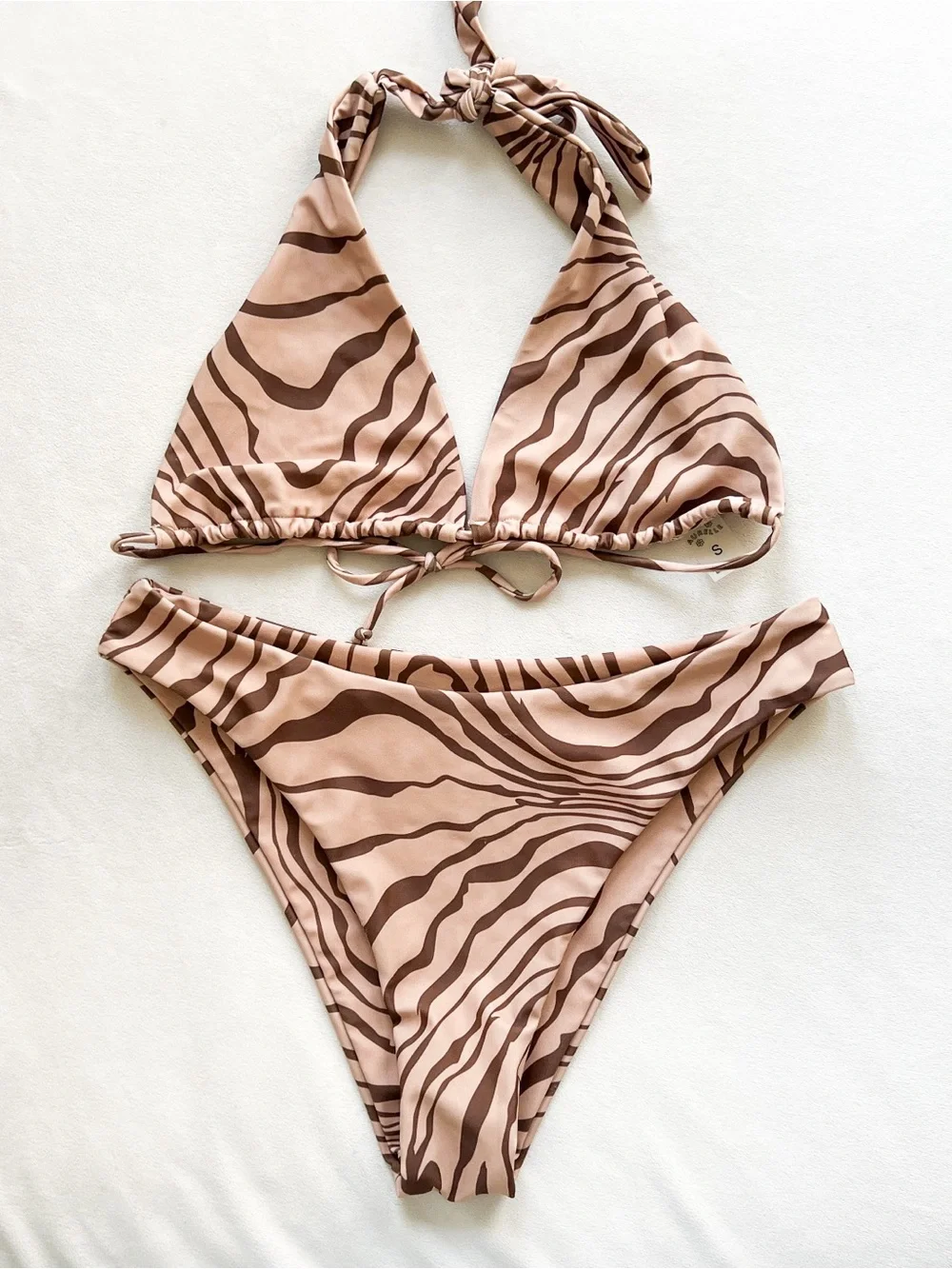 Aurielle Tan and Brown Zebra Halter Bikini Set - Small